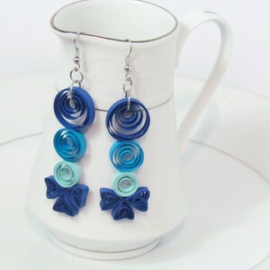 DIY bowknot quilled paper earrings with dangle circle, paper art quilling jewelry dangle earring accessories by yjmai