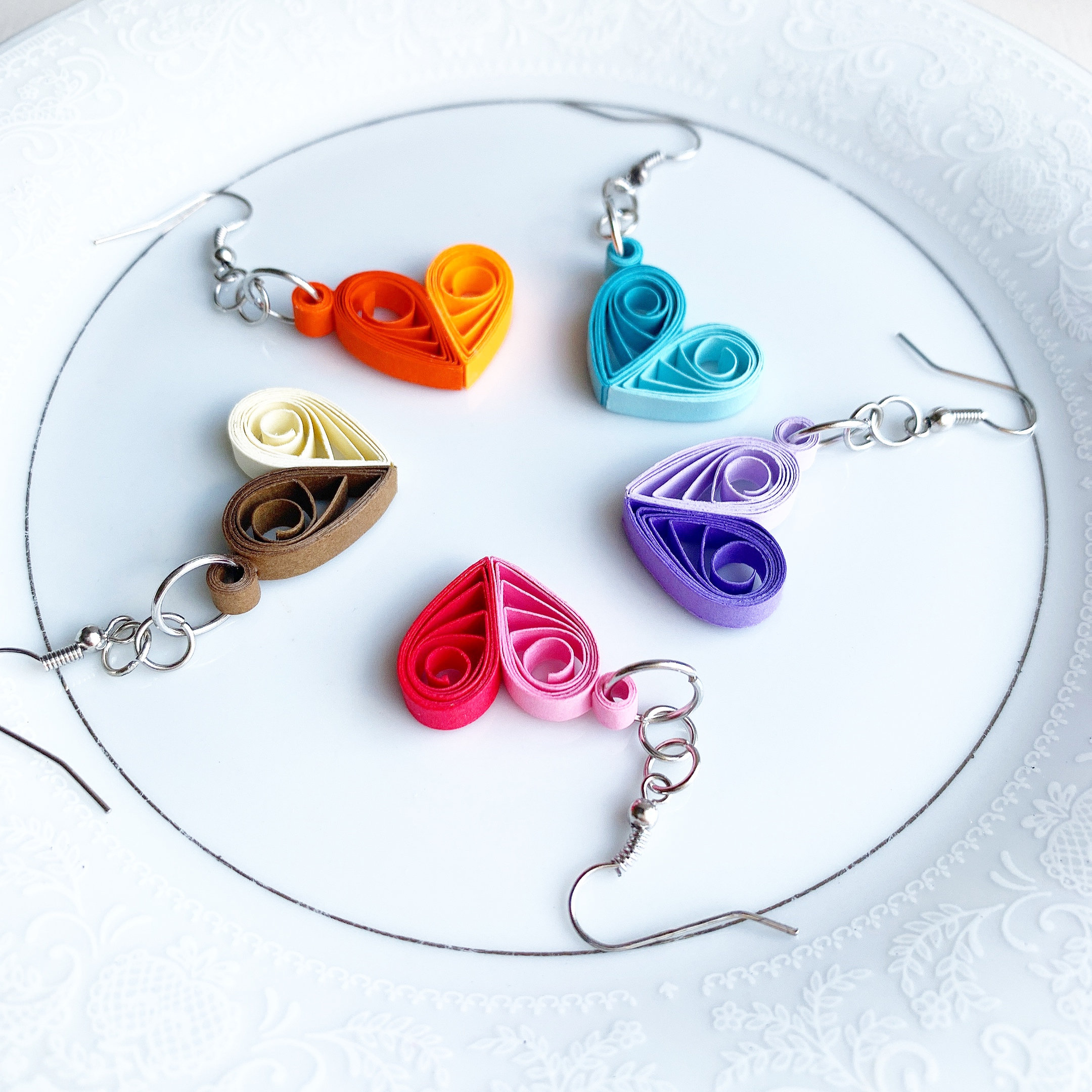 Lovely heart quilling earring 2 color paper heart earring Etsy.de