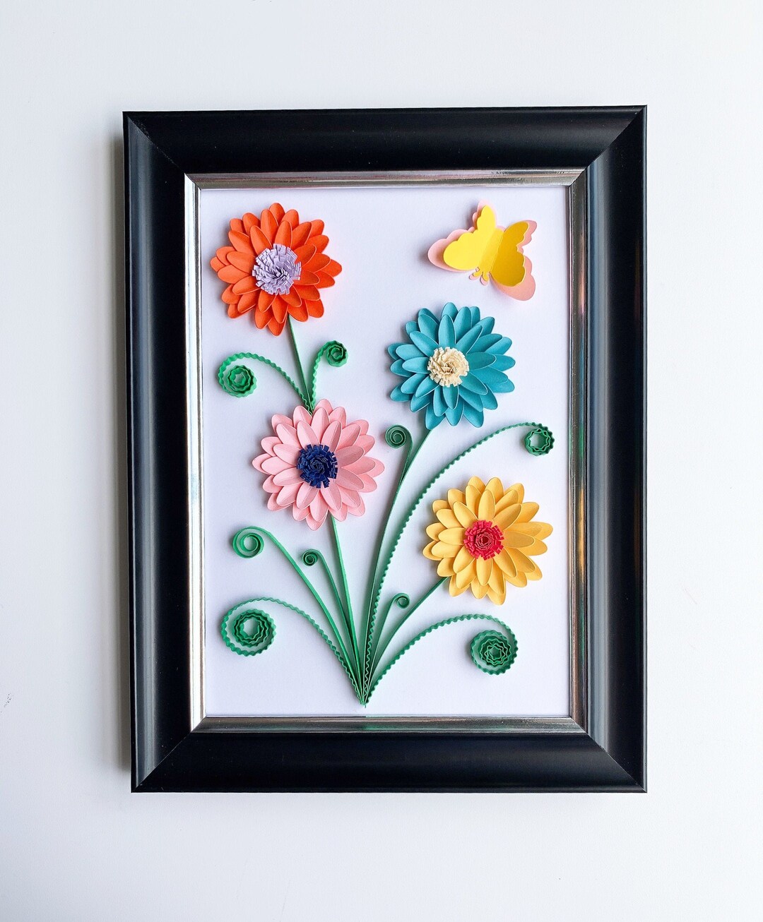 Paper Quilling Colorful Zinnia Flowers With Butterfly, Beautiful Zinnia