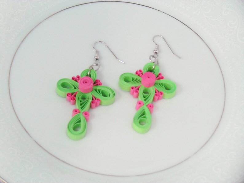 DIY cross quilled earrings handmade paper art quilling jewelry dangle earring accessories,special gifts for women by yjmai