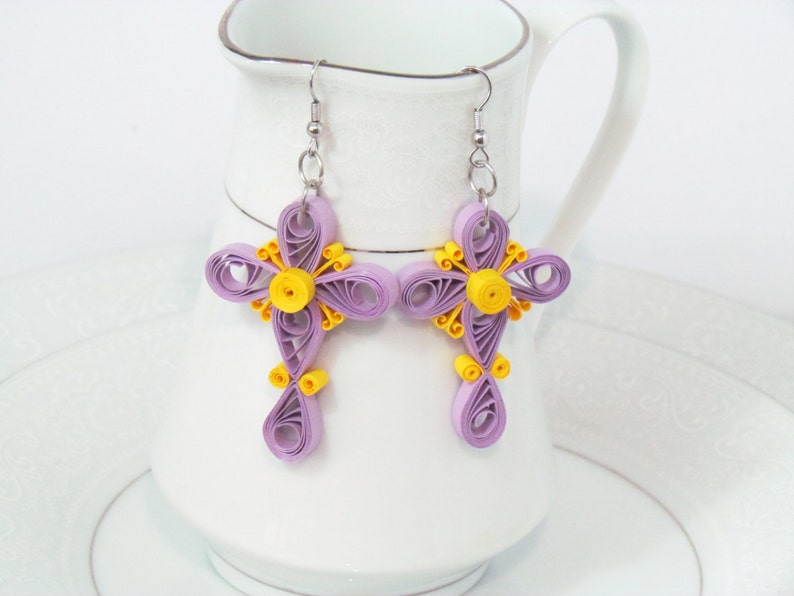 DIY cross quilled earrings handmade paper art quilling jewelry dangle earring accessories,special gifts for women by yjmai