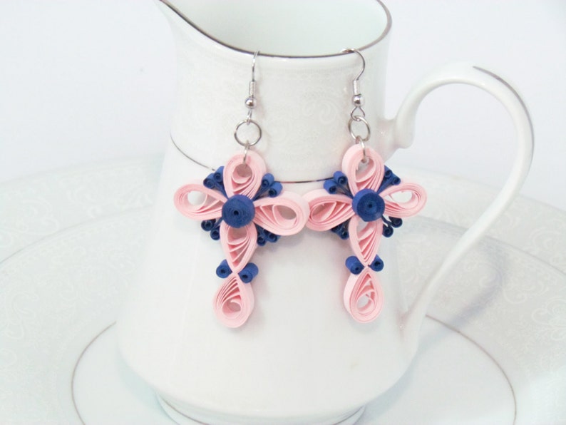 DIY cross quilled earrings handmade paper art quilling jewelry dangle earring accessories,special gifts for women by yjmai
