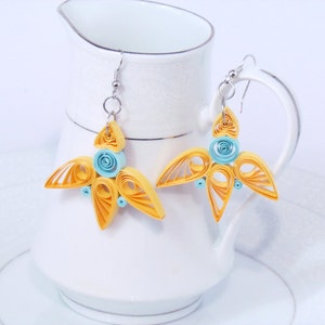 DIY bird quilled earrings handmade paper art, quilling jewelry dangle earring accessories by yjmai