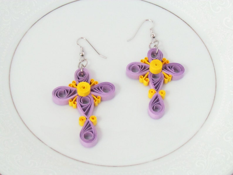 DIY cross quilled earrings handmade paper art quilling jewelry dangle earring accessories,special gifts for women by yjmai