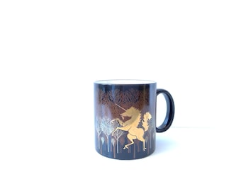 Tazza nera con unicorno dorato / Otagiri Made in Japan