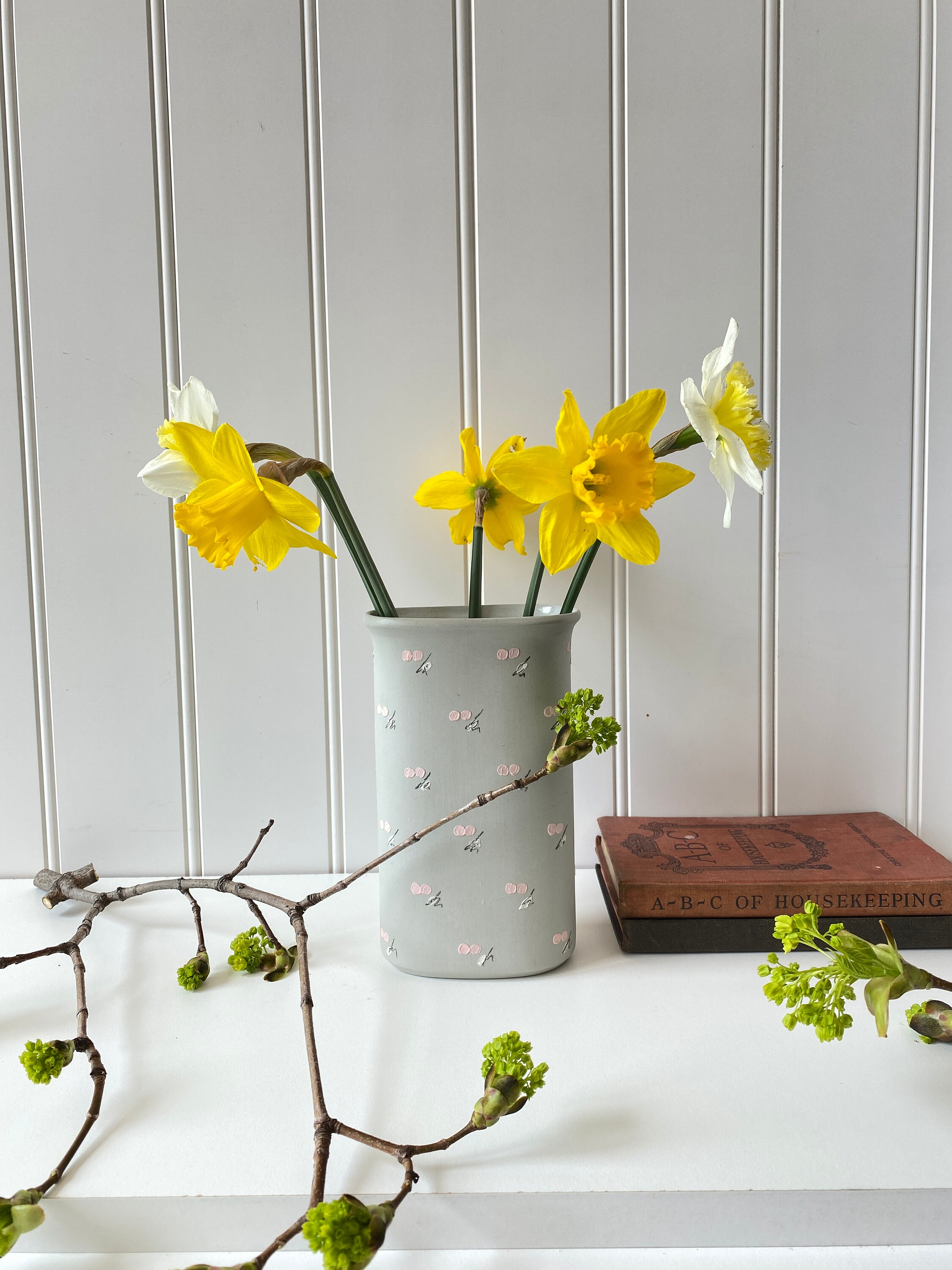 Grey Vase With Pink Polka Dots Handmade Etsy
