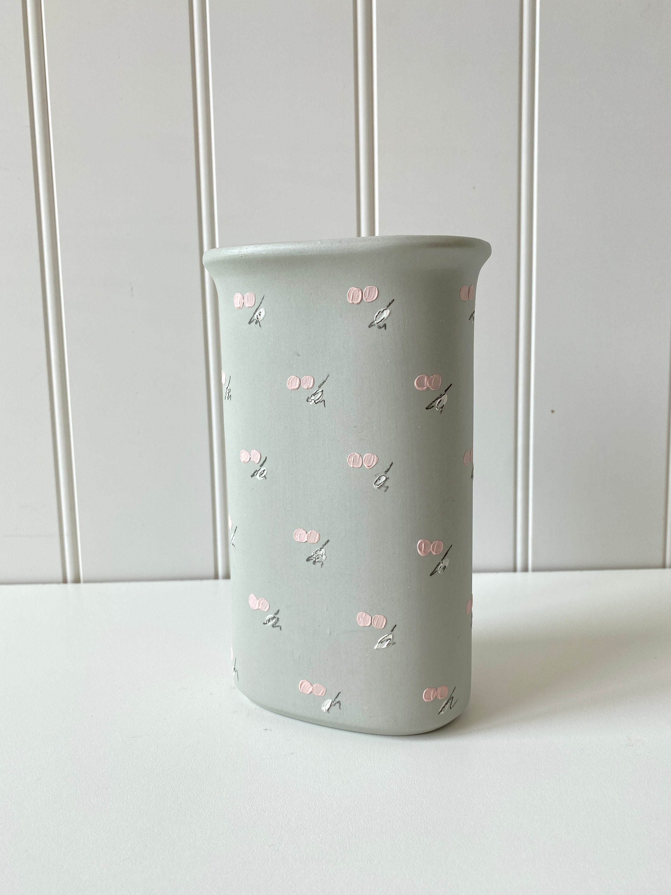 Grey Vase With Pink Polka Dots Handmade Etsy