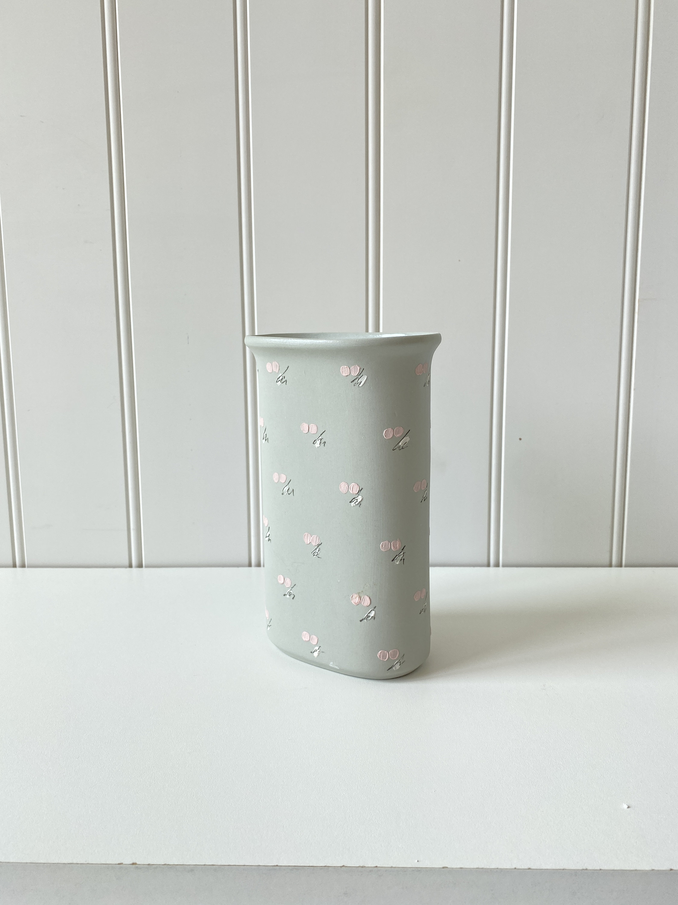 Grey Vase With Pink Polka Dots Handmade Etsy