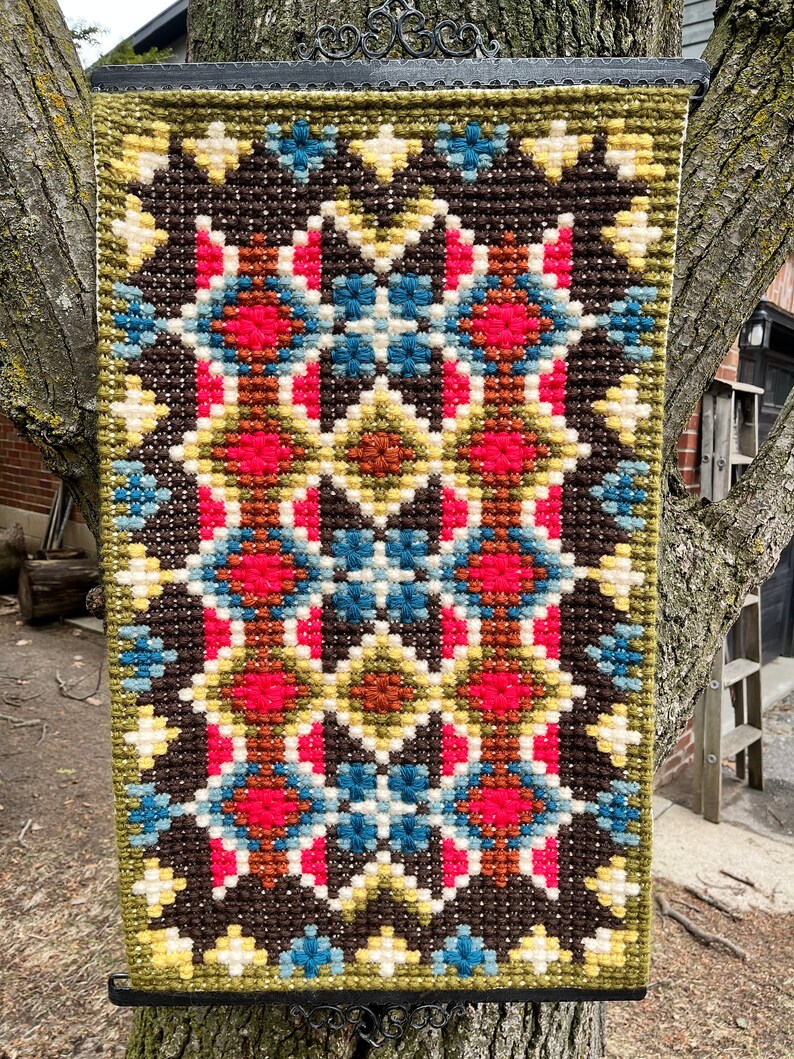 Geometric Wall Hanging Yarn Cross Stitch With Metal Hanging Etsy Canada