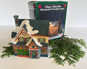 Hôtel de ville de Village Collectibles | Maison en porcelaine illuminée | Bâtiment lumineux pour village de Noël | Décorations de Noël vintage