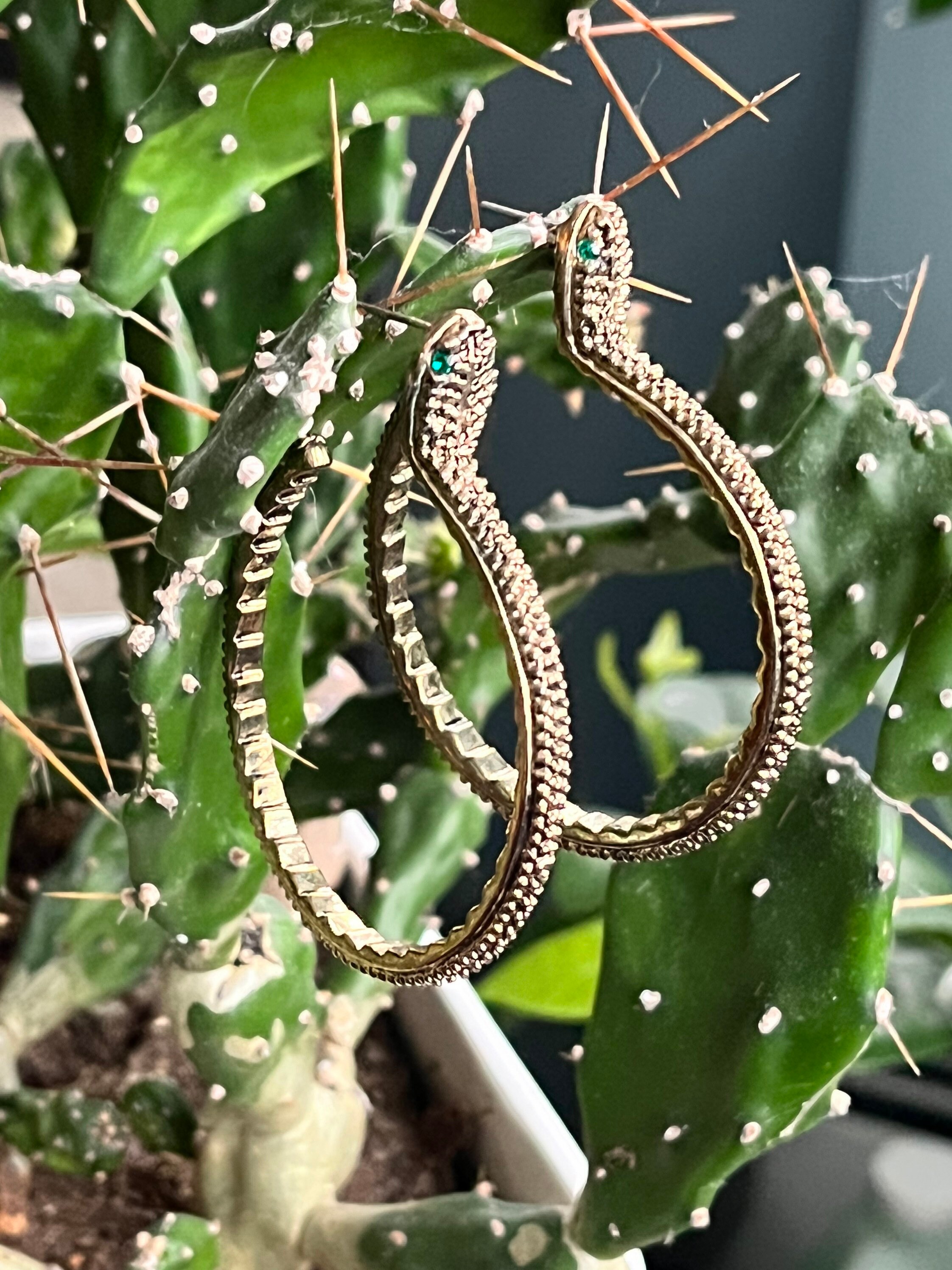 Vintage Snake Hoop Earrings Green Eyes Adornment Etsy Canada