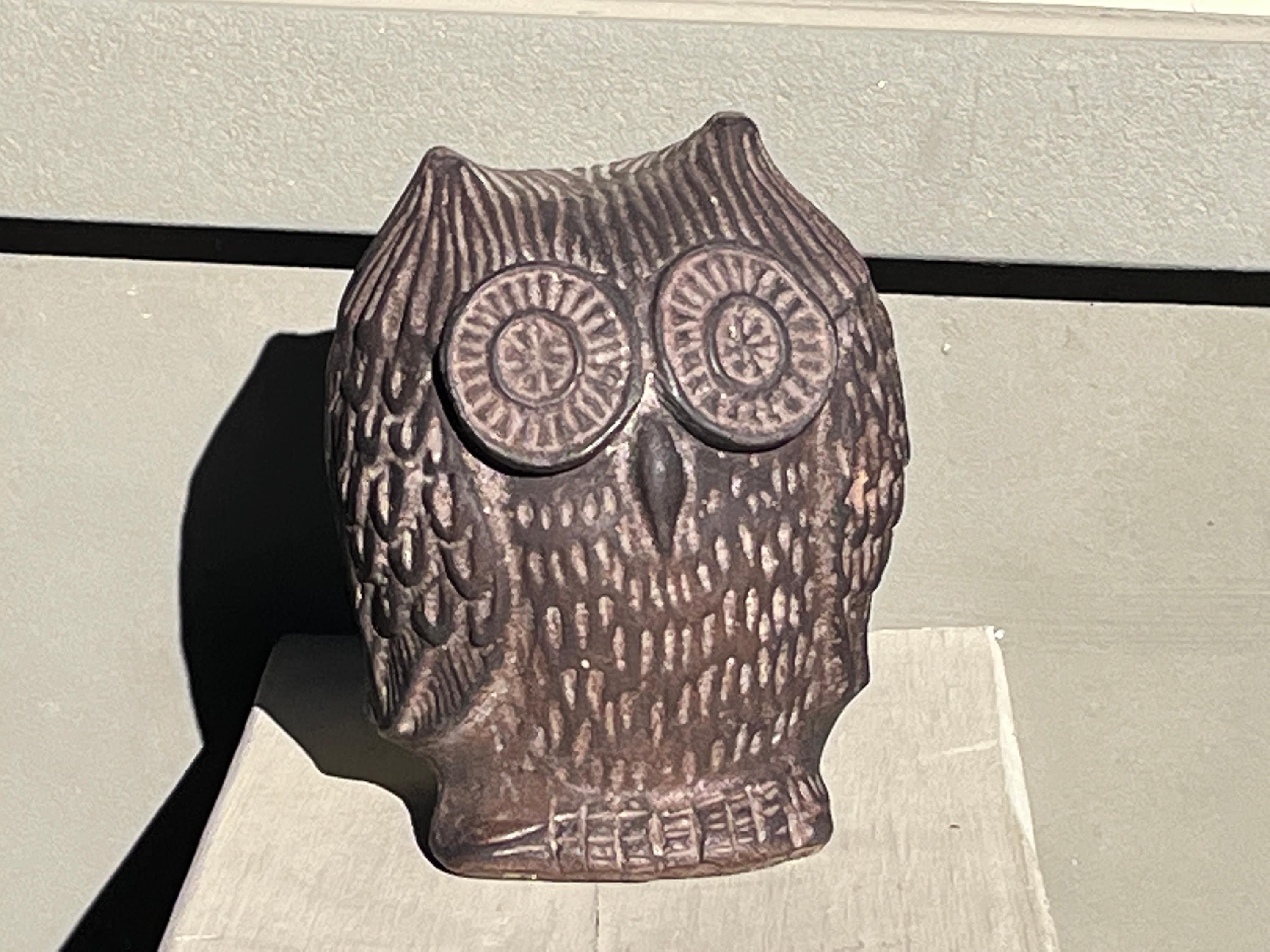 MCM Carved Wood Owl Money Bank | Vintage Home Decor