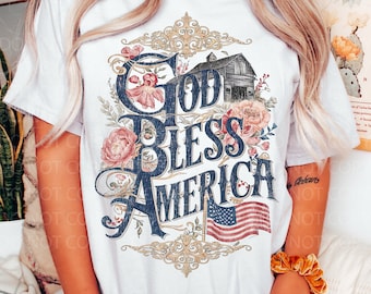 Gud välsigne Amerika-tröja | Patriotisk kristen t-shirt | 4 juli-tröja | Kristen grafisk t-shirt | Trobaserad tröja | Gud välsigne Amerika-tröja