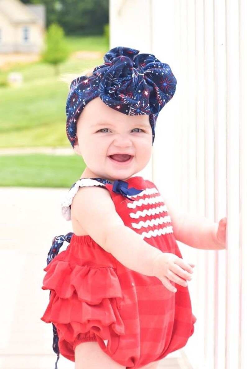 July 4th Fireworks Big Bow Headwrap fireworks headband girls head wrap baby headband