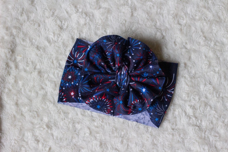 July 4th Fireworks Big Bow Headwrap fireworks headband girls head wrap baby headband