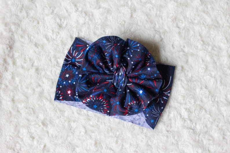 July 4th Fireworks Big Bow Headwrap fireworks headband girls head wrap baby headband