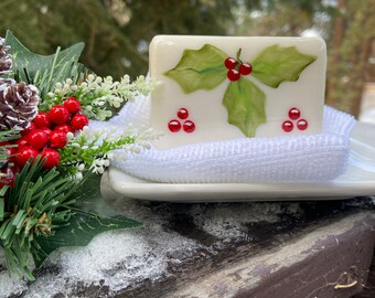 HAND PAINTED Holiday Soap, Pinecones, Holly, Pointsetta, Decorative ...
