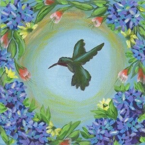 Hummingbird Art Print, Flower Painting, Gift for Her, Floral Print