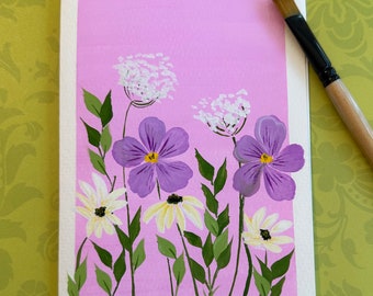 Hand painted gouache wildflower floral greeting card stationary on 5x7 watercolor paper - original art