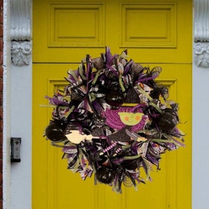 Halloween Cute Witch Purple and Black Wreath with Mini Cauldrons -Ready to Ship