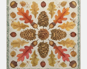 Autumn Altar Banner , Witchy Fall Decor with Pinecones, Acorns & Leaves, Mabon Altar Cloth, Pagan Wall Hanging Gift Idea Made to order