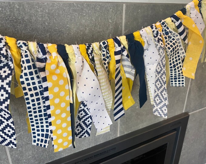 Navy Yellow Fabric Garland / Boho Wall Decor / Yellow Navy Nursery