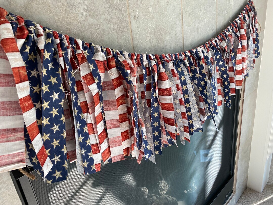 American Flag Garland Scrap Flag Banner Americana Garland Etsy