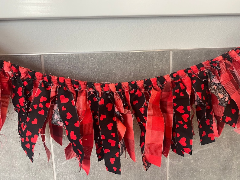 valentines day garland valentines buffalo plaid garland valentines fireplace valentines mantle valentines day decor heart garland