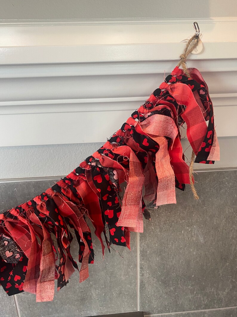 valentines day garland valentines buffalo plaid garland valentines fireplace valentines mantle valentines day decor heart garland