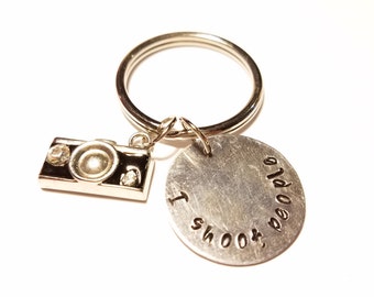 Keychain, "I Shoot People" stamped Keychain, Hand Stamped Metal Keychain, Photography Keychain, Camera Keyring, Photographer, Camera, Photo