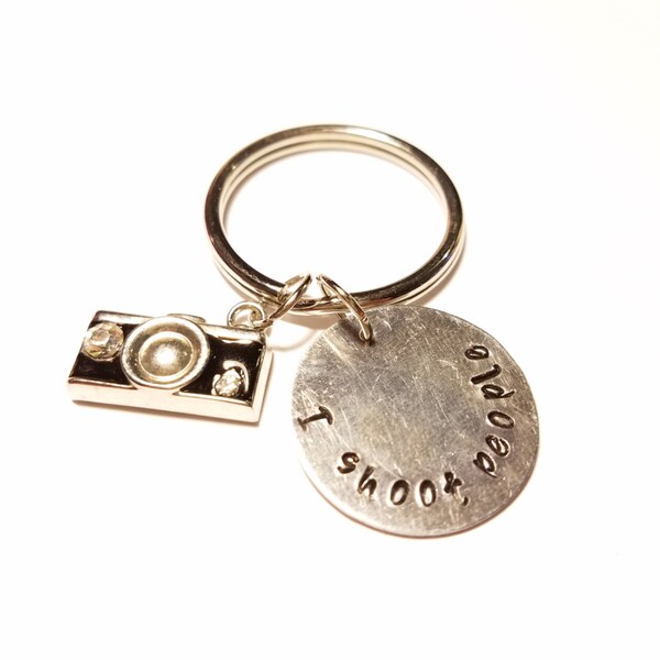 Keychain, "I Shoot People" stamped Keychain, Hand Stamped Metal Keychain, Photography Keychain, Camera Keyring, Photographer, Camera, Photo