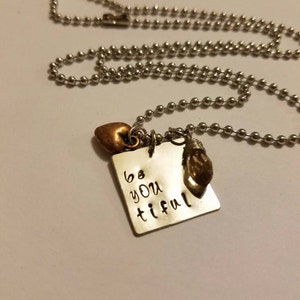 Necklace, Be you tiful  Necklace, Hand Stamped Metal Necklace, Stamped Necklace Be you tiful, Metal Charm Necklace, Beautiful Hand Stamped