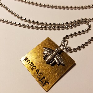 Necklace, Be Yourself Necklace, Hand Stamped Metal Necklace, Stamped Necklace Bee, Metal Charm Necklace, Bee Yourself Necklace, Bee Charm