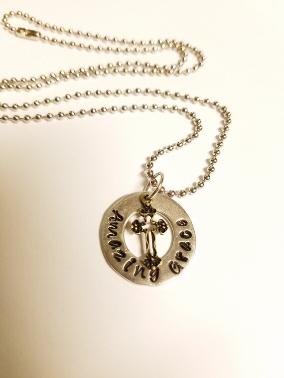 Necklace, Amazing Grace Necklace, Pewter Necklace, Charm Necklace - Main Image