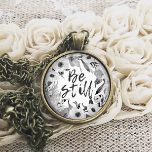 Be Still Necklace: Pendant and Chain with Bible Verse Psalm 46 10 Pendant, Optional Free Personalization