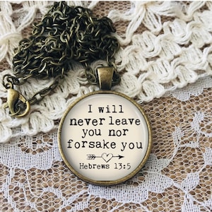 I Will Never Leave You Necklace, Bible Verse Necklace, Hebrews 13:5, Personalized Gift, Christian Jewelry, Mothers Day Gift, Gift for Him