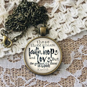 Faith Hope Love Necklace, 1 Corinthians 13:13 Pendant, Bible Verse Necklace, Christian Gift, Personalized Gift, Inspirational Jewelry
