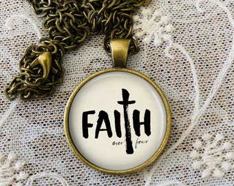Faith Over Fear Pendant Necklace: Bible Verse Jewelry, Christian Gift