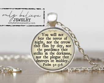 Collar "No temerás", Salmo 91:5-6, collar con versículo bíblico, Dios está contigo, joyería cristiana, regalo para el Día de la Madre, regalo para él, llavero