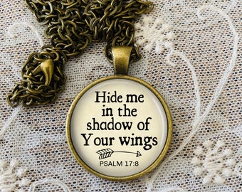 Hide Me Necklace: Psalm 17 8 Bible Verse Pendant, Christian Jewelry, Personalized Gift