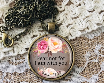 Fear Not Necklace, Isaiah 41:10 Bible Verse Pendant, Christian Gift