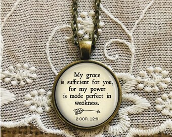 My Grace Necklace, My Grace Is Sufficient For You, 2 Corinthians 12:9, Bible Verse Necklace, Keychain, Christian Jewelry, Personalized Gift