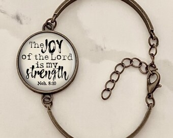 Joy of the Lord Bracelet, Personalized Gift, Nehemiah 8:10, Bible Verse, Sobriety, Christian Jewelry, Is My Strength, Inspirational Gift