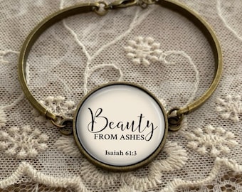 Beauty From Ashes Bracelet: Bible Verse Pendant with Isaiah 61 3, One Size Fits Most, Optional Free Personalization