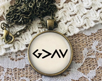 God is Greater Necklace, G>∧∨, Symbol, God is Greater than the Highs and Lows, Christian Jewelry, Personalized Gift, Inspirational Gift