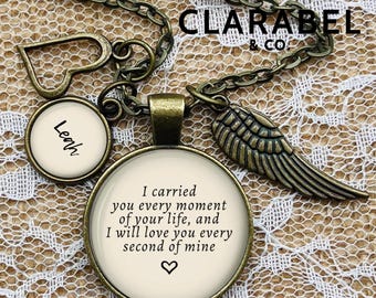 Child Loss Necklace: “I Carried You” Pendant with Custom Name Charm, Heart, Angel Wing, Loss of Baby, Stillbirth, Grief Gift