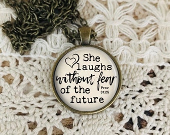 Proverbs 31 Woman Necklace, She Laughs Without Fear of the Future, Bible Verse Neckace, Personalized Gift, Mother’s day Gift, Inspirational