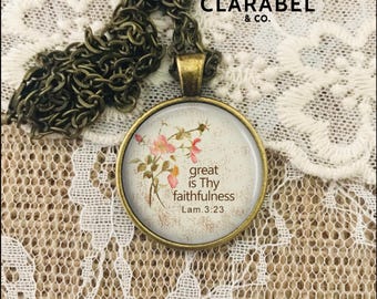 Great Is Thy Faithfulness Necklace, Bible Verse Pendant with Lamentations 3:23, Christian Gift