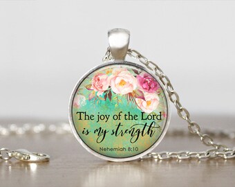 The Joy of the Lord Necklace - Nehemiah 8:10 Bible Verse Pendant, Chrisitan Gift