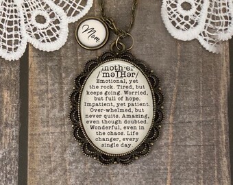 Mother Definition Necklace, Unique Gift, Personalized Gift For Mom, Emotional Yet The Rock, Tired But Keeps Going, Impatient Yet Patient